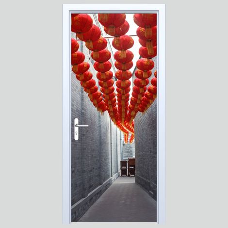 Adhesivo de tela para puerta, calle con faroles, 340PD
