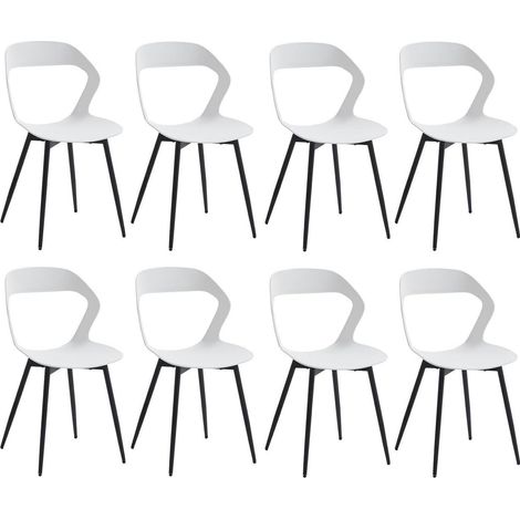 8er Set Esszimmerstühle mit Metallbeinen, Hohlrücken, Weiß + Schwarz (1/5)