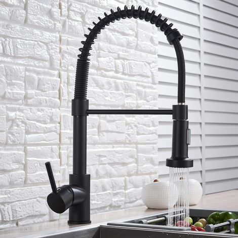 Black Kitchen Tap,Spring Kitchen Sink Mixer Tap with Pull Out Spray,Single Lever Sink Taps for Kitchen with 2-Mode Spray 360¡ãSwivel,Hot & Cold Available