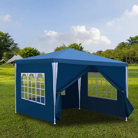 SWANEW Tenda da festa Pergolato da giardino Tenda pieghevole Protezione UV per il giardino, il campeggio con pannelli laterali 3x3m Blu (1/5)