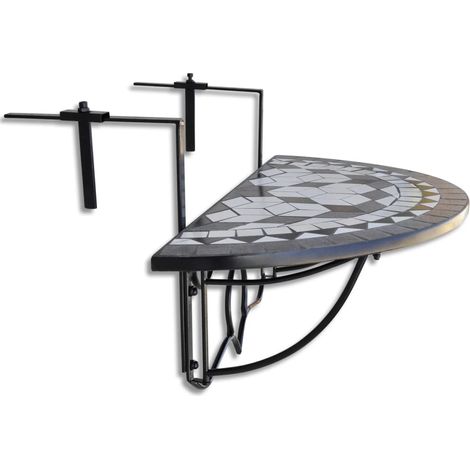 INLIFE Table suspendue de balcon Noir et blanc Mosaïque (1/5)