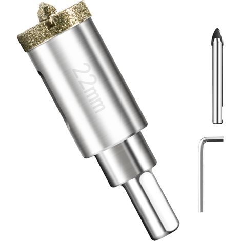 Scie Cloche Diamantée 22 mm Avec Foret Guidage de Centrage Ouvre Trou en Verre Foret Diamant Trepans pour Carrelage Trépan Diamant pour Carrelage, Porcelaine, Verre, granit, Marbre et Céramique (1/5)
