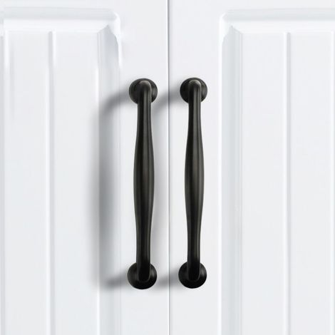 Lot de 2 poignées de meuble noires pour tiroirs de cuisine, chambre à coucher, espacement des trous de 128 mm, alliage d'aluminium avec vis (1/4)