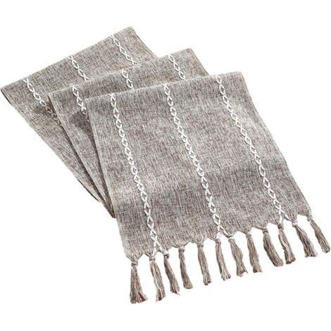 Tischläufer mit Quasten und Hohlsaum, Landhausstil, Braun, 32 x 220 cm