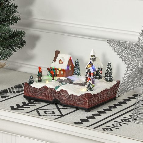 Pueblo Navideño Escena Navideña con Luces y Música Patinadores Giratorios Decoración de Navidad 23x18x15 cm Multicolor (1/5)