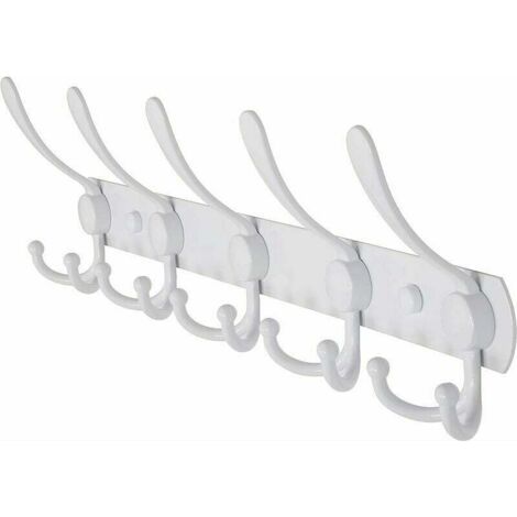 Wandgarderobe – 5 dreiteilige Haken, strapazierfähig, Edelstahl, Metallgarderobe für Mantel, Hut, Handtuch, Handtasche, Bademantel, Badezimmer, Eingangsbereich, white (1/4)