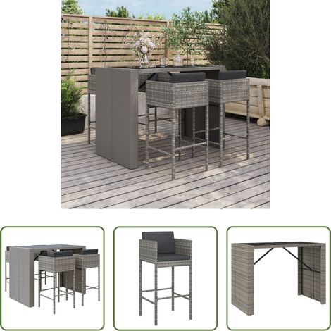 Tabouret de bar -  Ensemble de bar de jardin 5 pcs avec coussins gris poly rotin (1/5)
