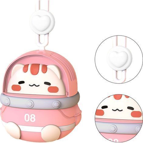 Tragbarer, per USB aufladbarer Nackenventilator, niedliches Tierdesign, 3 Geschwindigkeitsstufen, kleiner rosa elektrischer Ventilator (1/5)