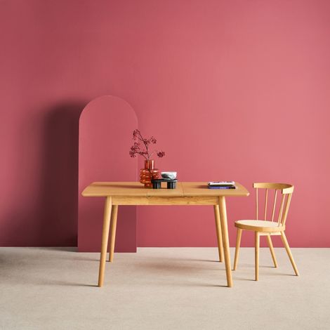 Table à manger rectangulaire extensible bois d'hévéa et placage chêne naturel 4-6 places - 110/140 x 100 x 75 cm - Lina (1/5)