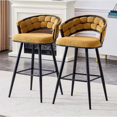 Set di 2 sgabelli da bar in velluto giallo e metallo nero, 56 x 50,5 x 98,5 cm DESVIAE