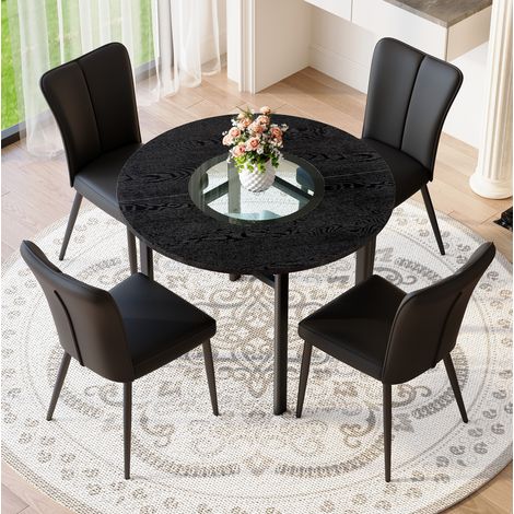 Esstisch Set rund 100 cm mit 4 Stühlen Schwarz OKMYHOME (1/5)