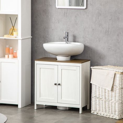 Mobiletto sottolavello Kleankin, basso, con 2 ante a telaio e ripiano regolabile, 60x30x60 cm, bianco.