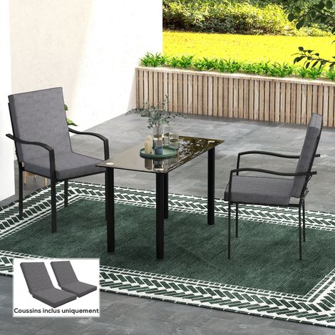 Set mit 2 Gartenstuhlkissen mit Bändern, 8 cm Polsterung, 112 cm x 51 cm, dunkelgrau