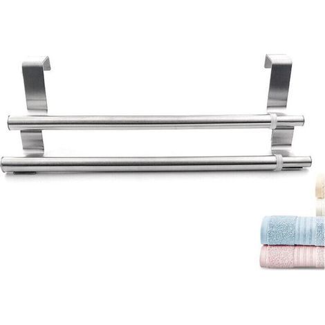 Double, Porte Serviette en Acier Inoxydable pour Portes et Placards, Porte-Torchons Double avec Installation Facile, sans Perçage- Largeur Extensible, Dimensions: 25-40 x 8 x 9 cm (1/5)