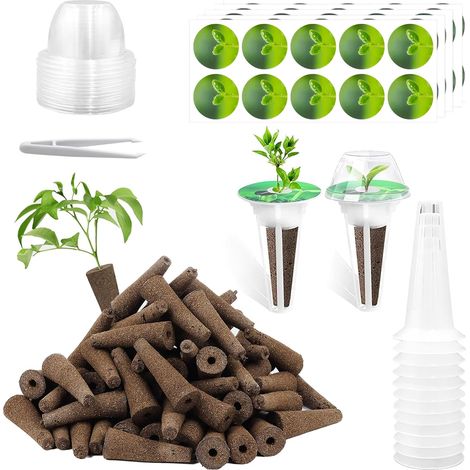 125 Pièces Kit de Éponges de Culture Hydroponiques,avec 50 Éponges de Culturé,50 Étiquettes,12 Paniers de Culturé,12 Couvercles Isolants,1 Pince à Épiler pour Système de Culture Hydroponique (1/5)