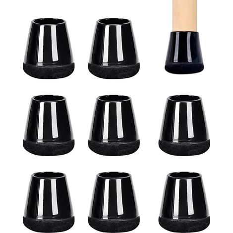 8 Pièces Embouts de Protection pour Pieds de Chaises, Capuchons Ronds en Silicone avec Tampons en Feutre, Protège-Pieds pour Tables et Chaises sur Sols en Bois (16-18mm) (Noir) (1/5)