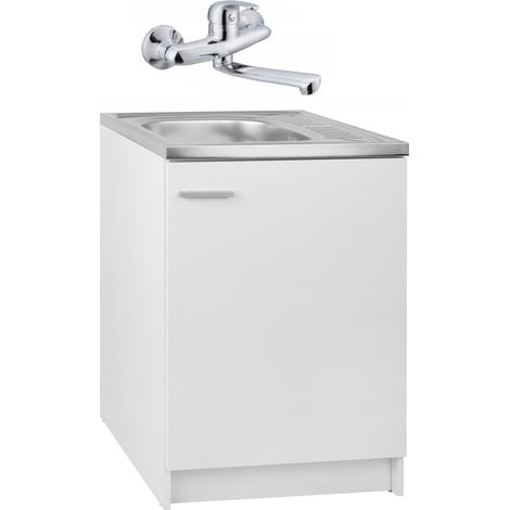 Meuble de cuisine slim 60 - Blanc - Pratique et élégant - Avec évier et robinet rotatif (1/5)
