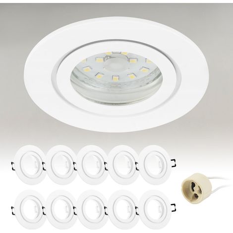 10x Spot Encastrable GU10 Aluminium, IP44 Blanc Support Spot Encastrable Cadre De Montage Avec Douille GU10, Rond Spot de Plafond 68mm imperméable extra plat Pour LED Salle de bain, 230V (1/5)