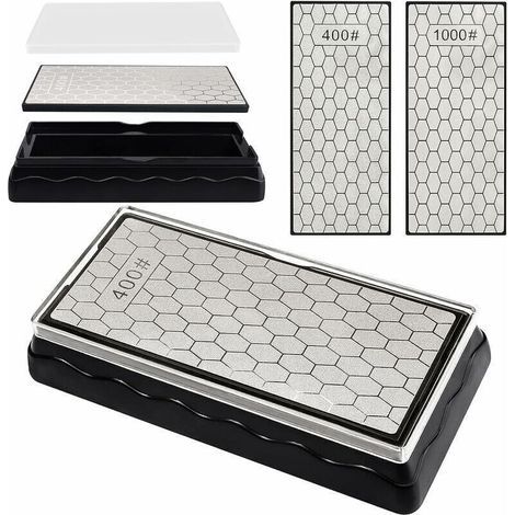Sharpening Stones, Double-Sided Diamond Sharpening Plate, 400/1000 Grit Knife Sharpener Stone, 150 x 63mm, Honeycomb Surface, Outdoor Kitchen Grinding Tool (1/4)