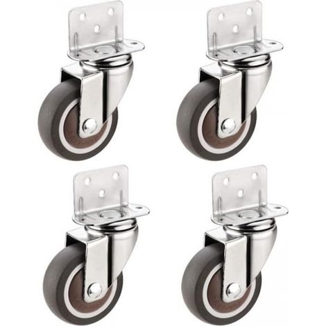 Lot de 4 roulettes de meuble en caoutchouc 1,25", pivotantes avec frein, platine en L, silencieuses (1/4)