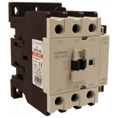 Contattore Motore 3P 4M, Teleruttore Trifase Industriale AC 380V 3NO, Bobina 220V AC, Contatto Ausiliare 1NO+1NC, IP20 (40A)