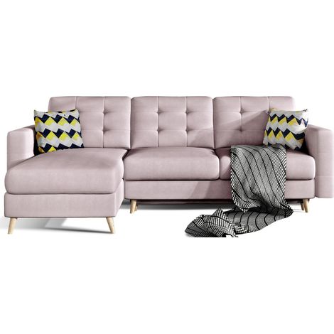 Ecksofa mit Schlaffunktion HASGARD 3-Sitzer rosa 248x162 cm – mit Stauraum und Holzfüßen