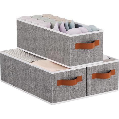 Lot de 3 Panier de Rangement en Tissu, Boite Gris, 38x15.5x13cm (1/5)