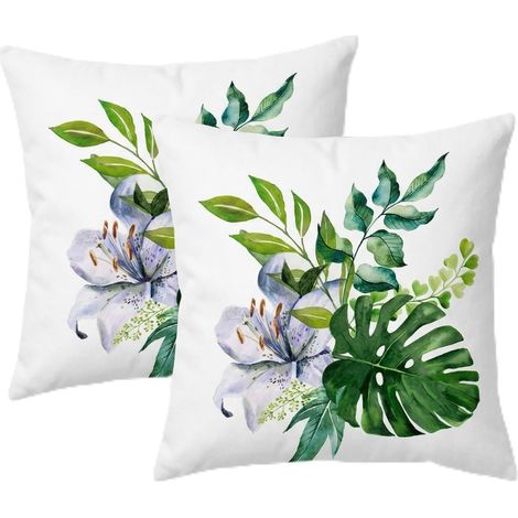 Lot de 2 housses de coussin à motifs floraux, douces, idéales pour canapés, bancs, la maison, le salon, la chambre, les lits et les canapés-lits (45 x 45 cm) (1/5)