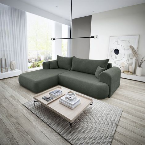 Ecksofa Schlafsofa ANIKE Stoff Now or Never Grüngrau Ottomane Links (1/5)