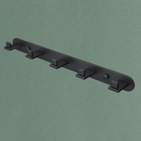 Mai & Mai Kleiderhaken Wandgarderobe Wandhaken aus Edelstahl mit 5 Haken Garderobenleiste Garderobenhaken 447mm Matt schwarz Stalo-09 (1/5)