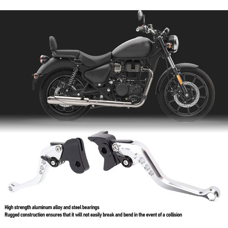 [Maneta de freno y embrague para motocicleta] + [Referencia RE350/650] + [Aleación de aluminio, corta, ajustable, anodizada en plata - Paquete de 1 par] (1/5)