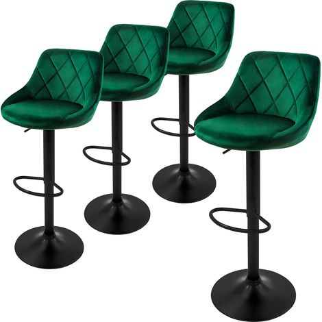 ML-Design Set di 4 Sgabelli da Bar Rivestimento in Velluto Verde Sgabello da Bancone Regolabile in Altezza 62-82 cm Girevole a 360° Sedie Alte Sedia da Bistrot con Schienale e Poggiapiedi
