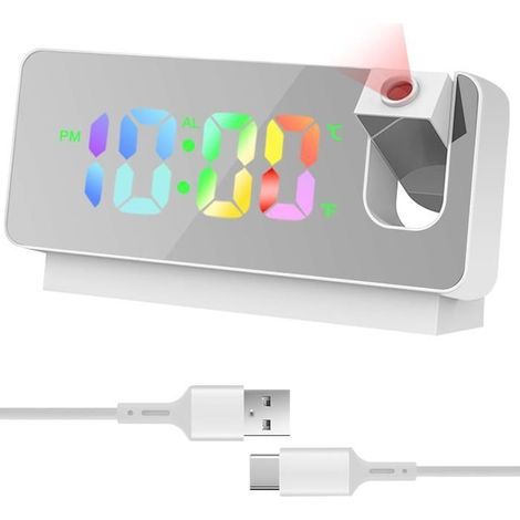 Reveil Projecteur Plafond GAGAFEEL, Réveil Miroir Écran, Réveil Projection avec Température, Snooze, Mode Nuit, Luminosité Réglable (1/5)