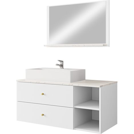Conjunto de mueble de baño Salus I, Blanco + Mármol blanco