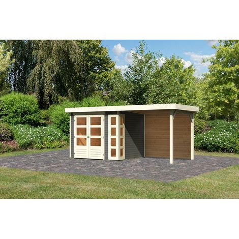SH Kerko 3 terra 242x217x211cm mit Anbaudach 2,40m + Rückwand