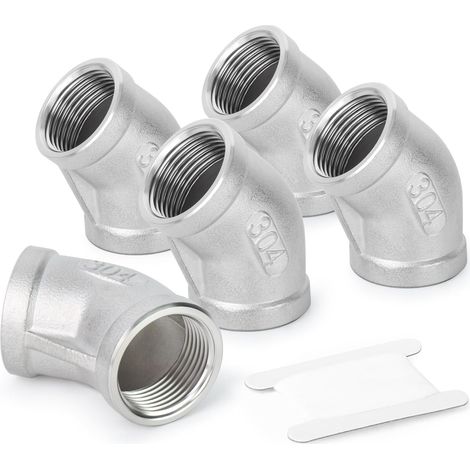 1 pièces coude à 45 degrés en acier inoxydable 304, tuyau mâle 1"BSP vers femelle 1"BSP, raccord de tuyauterie 304 Fbsp X Fbsp(45 Degrés) 1/2"BSP(5 PCS) (1/5)