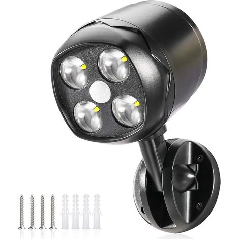 Luz exterior con detector de movimiento, foco LED impermeable IP65 alimentado por batería 600lm, batería flexible para jardín, camino de entrada, patio, entrada (1/4)