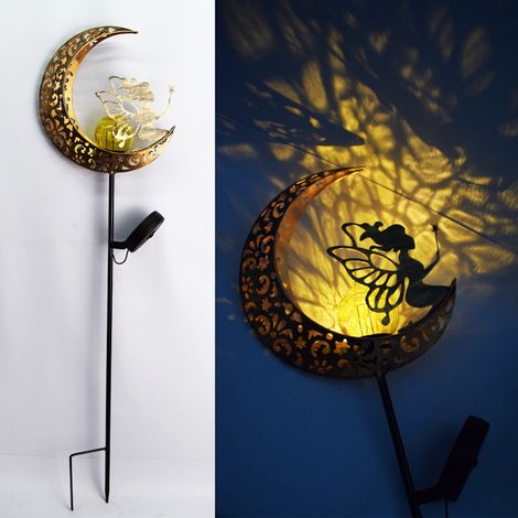 Lampe de jardin solaire vintage en fer ajouré pour cour extérieure, style féerique de la lune (1/5)