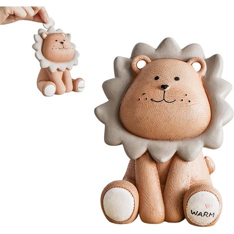 Children's Savings Money Box in Unbreakable Resin, Animated Lion Design, Ideal for Birthday Gift, Fun and Educational Decoration