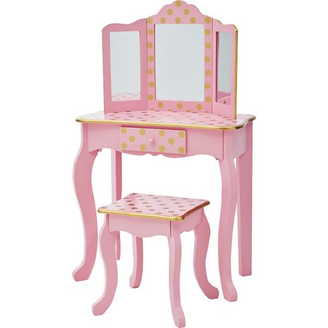 Teamson Kids Gisele 2-pc. Fashion Polka Dot Prints Wooden Vanity Set, Pink/Gold (1/5)