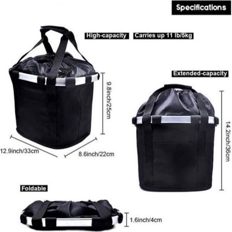Panier à vélo - Amovible - Noir - Tissu Oxford - Alliage d'Aluminium - Facile à Installer (1/4)