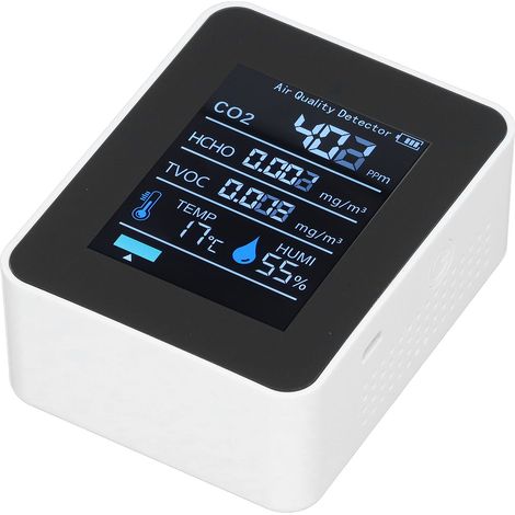 Détecteur de qualité de l'air 5 en 1 avec application Bluetooth, capteur de CO2, TVOC, HCHO, température et humidité, rechargeable par USB (1/5)