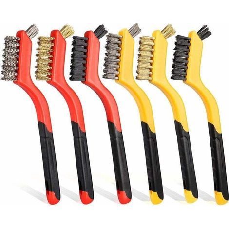 6 brosses métalliques (acier, laiton et nylon) pour le nettoyage des scories de soudure et de la rouille. (1/5)