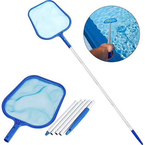 Filet d'écumage de piscine de 160 cm, filet de râteau à feuilles avec poteau télescopique à 5 sections pour le nettoyage des étangs et des spas (1/5)