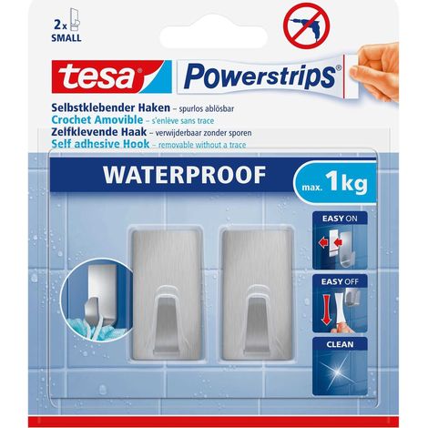 tesa Powerstrips Haken Small Waterproof rechteckig, Edelstahl Haushaltsklebeband & Klebehaken (1/5)