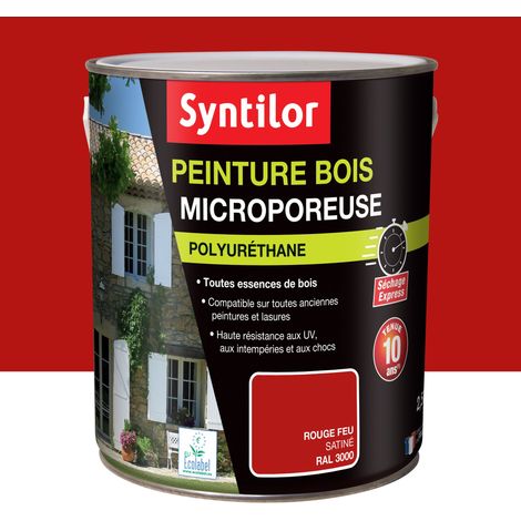 Peinture Bois Microporeuse Syntilor 2,5L Rouge Feu RAL 3000 Satiné (1/4)