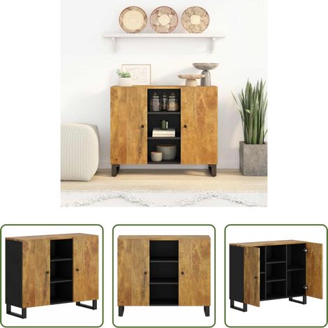 vidaXL Bois de manguier - Buffet avec 2 portes 90x33x75 cm bois massif de manguier (1/5)