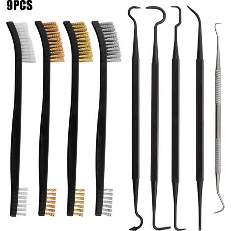 Ensemble de 9 mini-brosses métalliques : brosses en acier, laiton et nylon avec crochets (1/5)