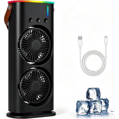 Mini raffrescatore d'aria portatile 4 in 1，serbatoio dell'acqua da 280 ml，3 impostazioni di nebulizzazione e illuminazione a LED