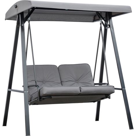 Dondolo da Giardino 2 Posti 144x117x173 cm con Tettuccio Regolabile e Cuscini in Acciaio e Poliestere Grigio (1/5)